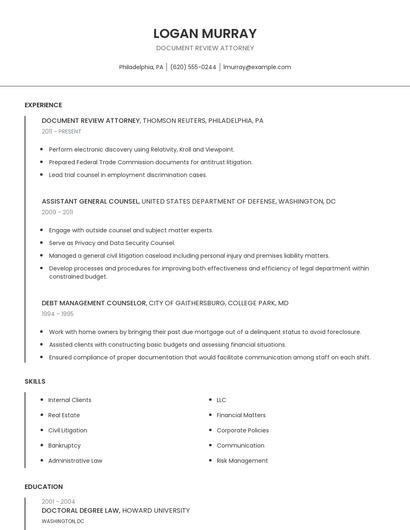Document Review Attorney Resume