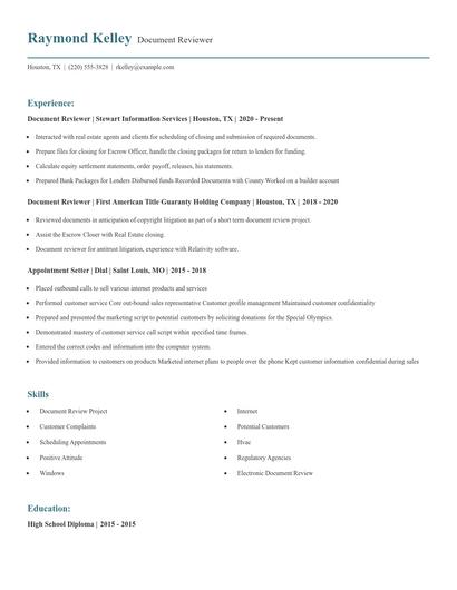 Document Reviewer Resume