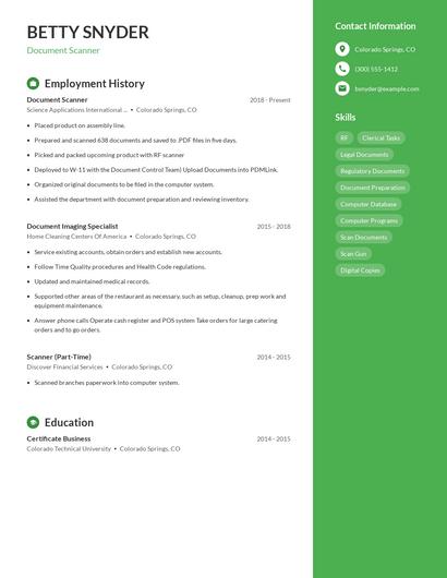 Document Scanner Resume