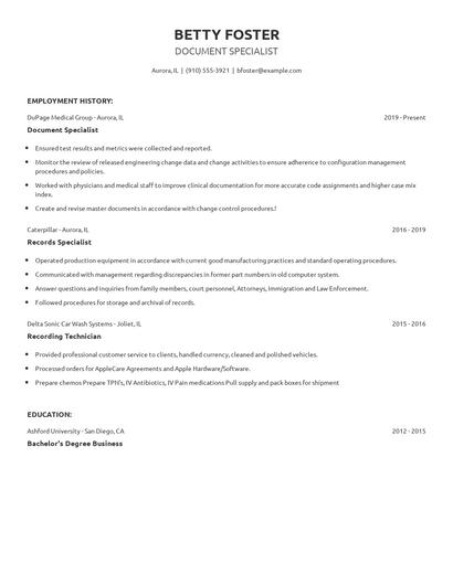 Document Specialist Resume