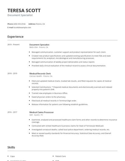 Document Specialist Resume