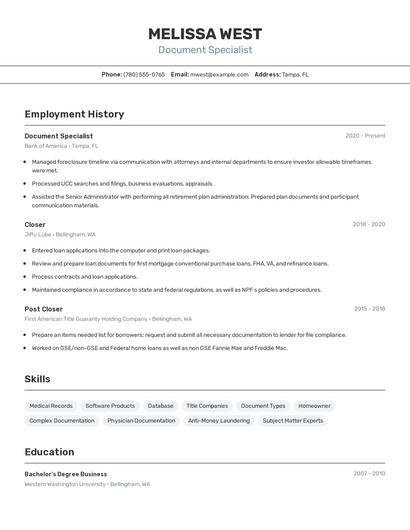 Document Specialist Resume