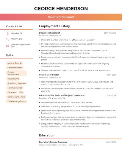Document Specialist Resume