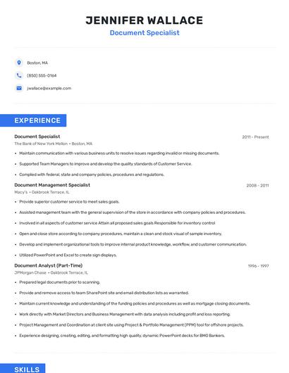 Document Specialist Resume