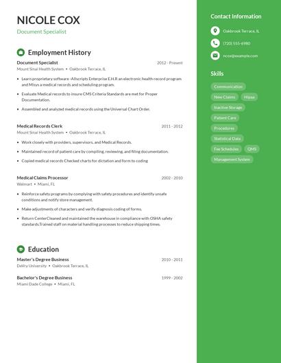 Document Specialist Resume