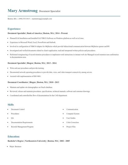 Document Specialist Resume