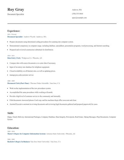 Document Specialist Resume