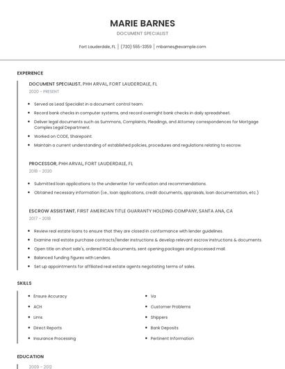 Document Specialist Resume