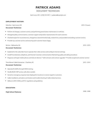 Document Technician Resume