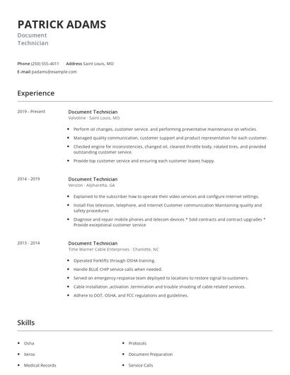 Document Technician Resume