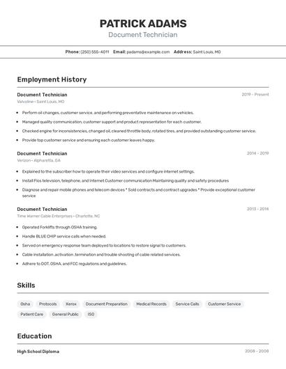 Document Technician Resume