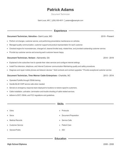 Document Technician Resume