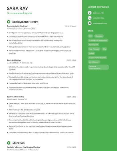 Documentation Engineer Resume