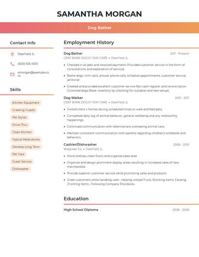 Dog Bather Resume