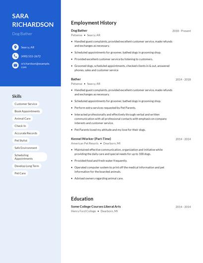 Dog Bather Resume