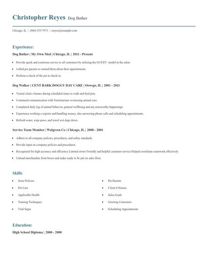 Dog Bather Resume