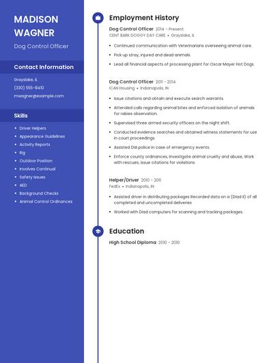 Dog Control Officer Resume