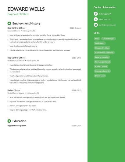 Dog Control Officer Resume