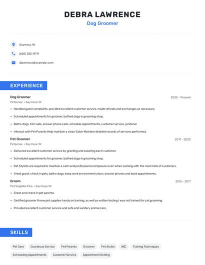Dog Groomer Resume