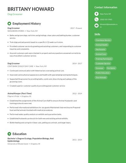 Dog Groomer Resume