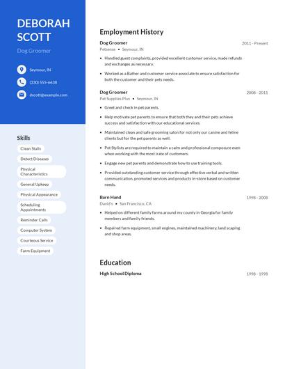 Dog Groomer Resume