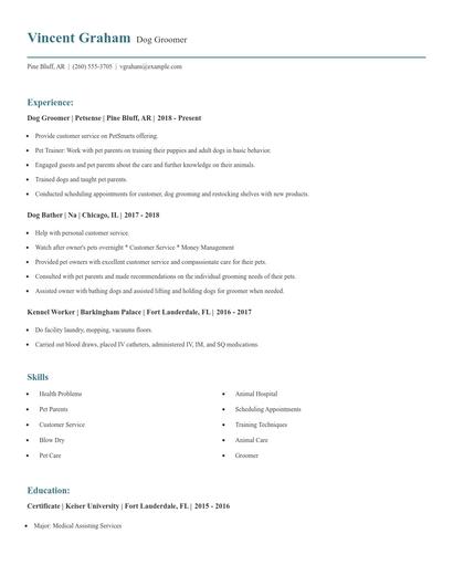 Dog Groomer Resume