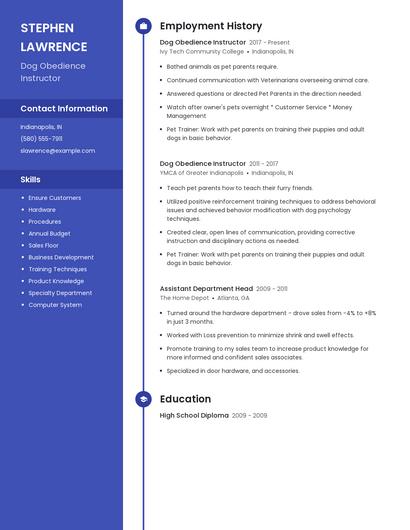 Dog Obedience Instructor Resume