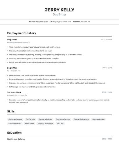 Dog Sitter Resume