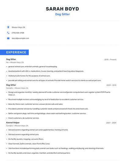 Dog Sitter Resume