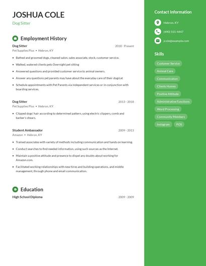 Dog Sitter Resume