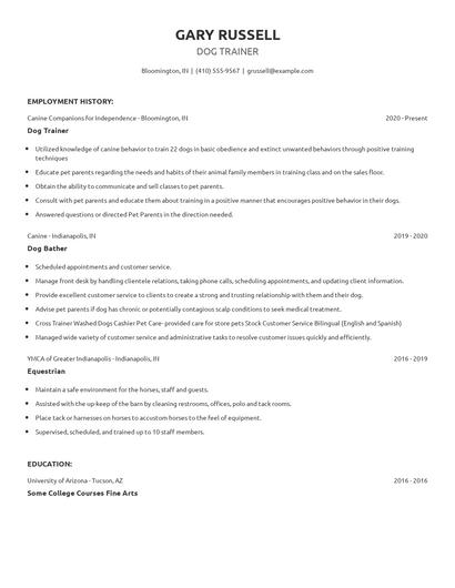 Dog Trainer Resume