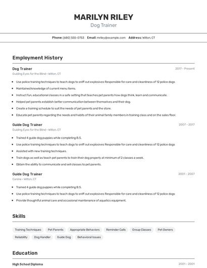 Dog Trainer Resume