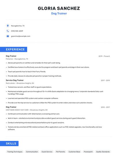 Dog Trainer Resume