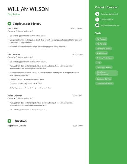 Dog Trainer Resume