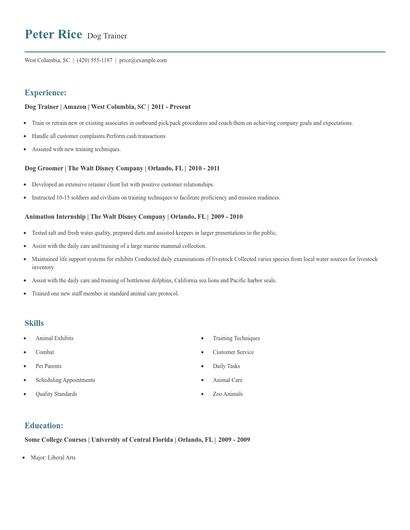 Dog Trainer Resume