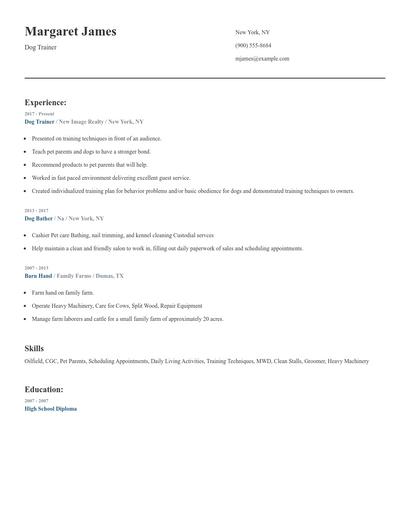 Dog Trainer Resume