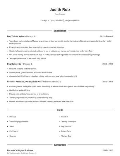 Dog Trainer Resume
