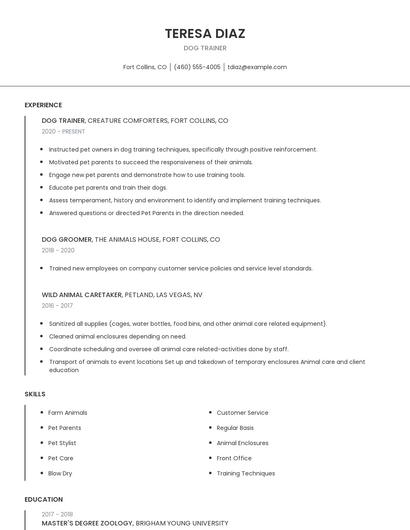 Dog Trainer Resume