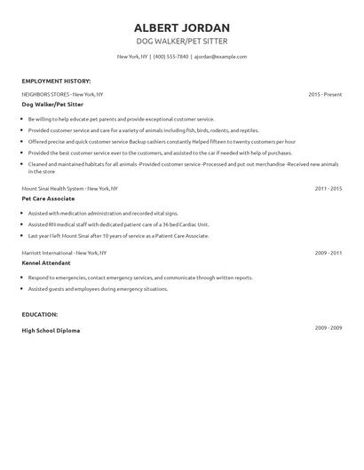 Dog Walker/Pet Sitter Resume