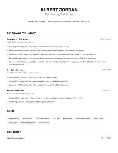 Dog Walker/Pet Sitter Resume