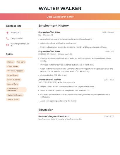 Dog Walker/Pet Sitter Resume