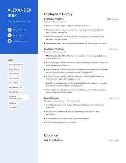 Dog Walker/Pet Sitter Resume