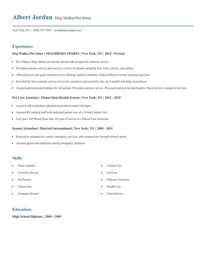 Dog Walker/Pet Sitter Resume