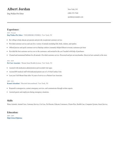 Dog Walker/Pet Sitter Resume