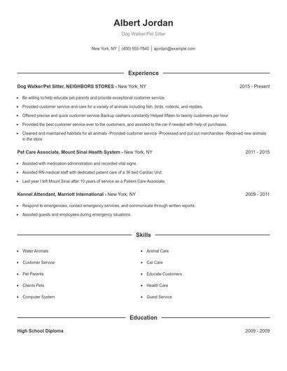 Dog Walker/Pet Sitter Resume
