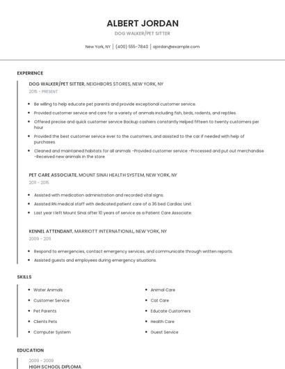 Dog Walker/Pet Sitter Resume