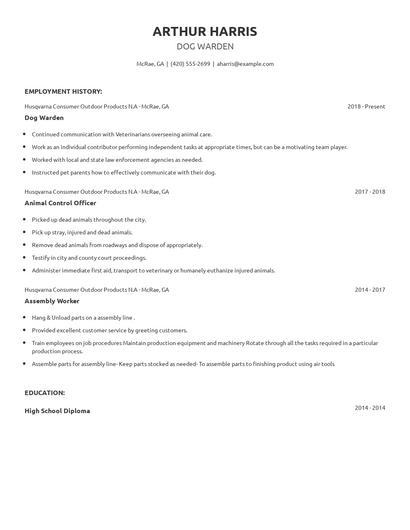 Dog Warden Resume