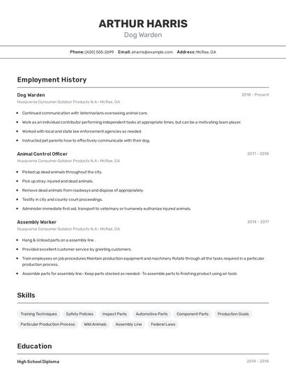 Dog Warden Resume
