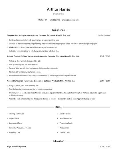 Dog Warden Resume