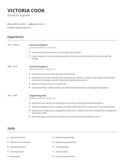 Domestic Engineer Resume